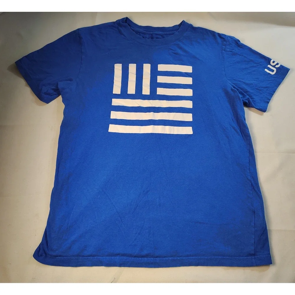 The North Face USA Flag Graphic T-Shirt Mens Med Blue Cotton Patriotic Crew Neck